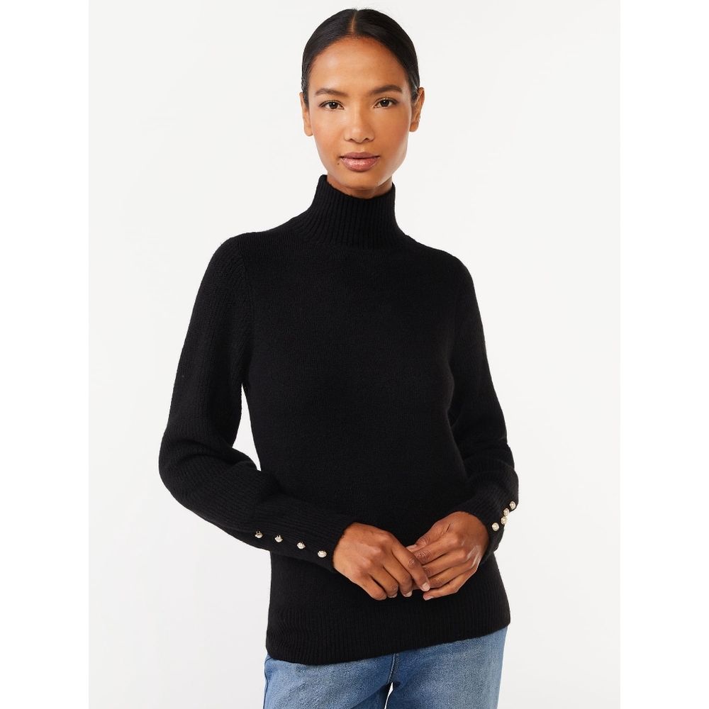 Scoop Women's Long Sleeve Turtleneck Sweater with Button Cuffs, XL